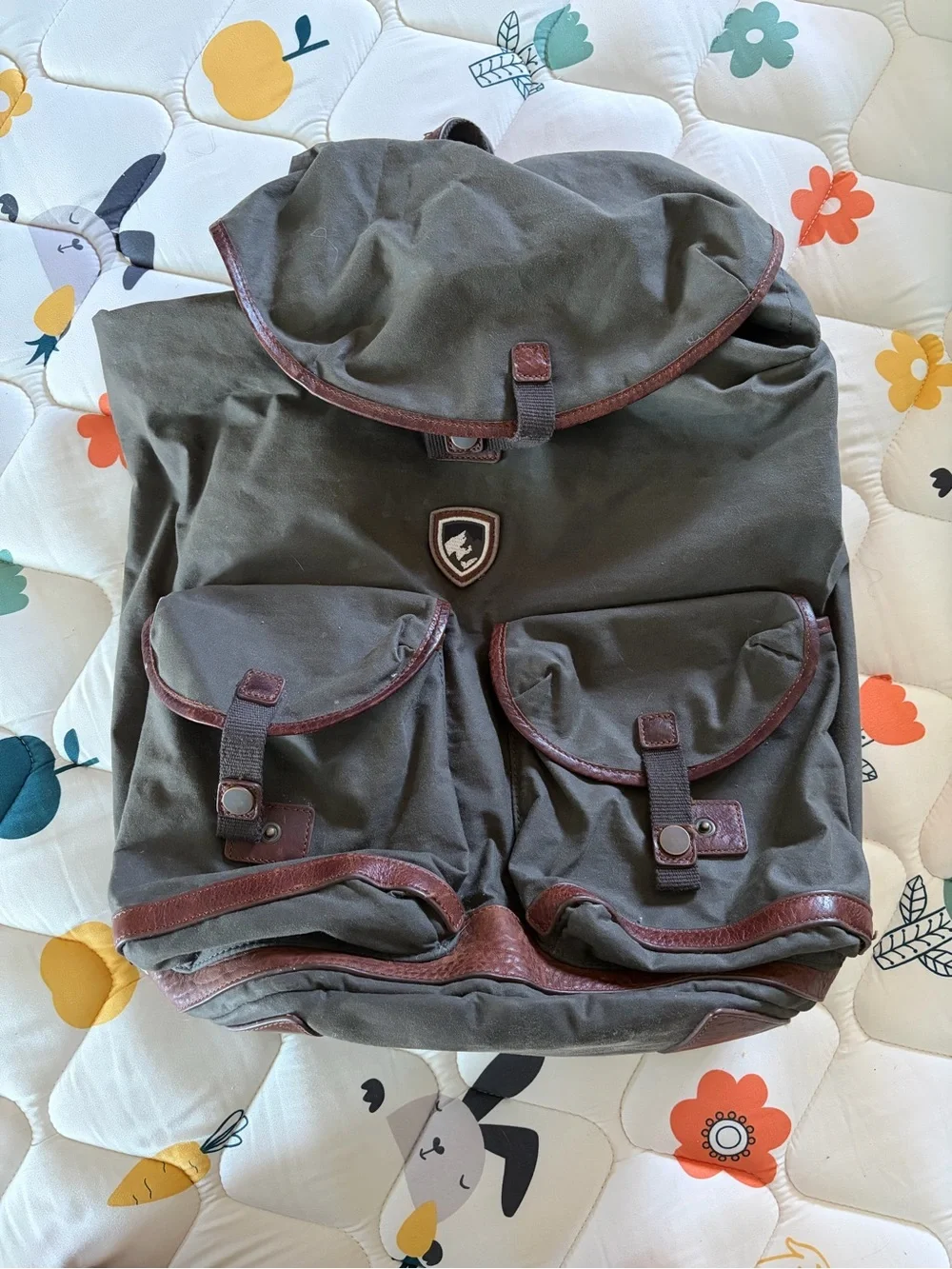 Kuhl Olive Green Canvas Backpack with Brown Leather Trim